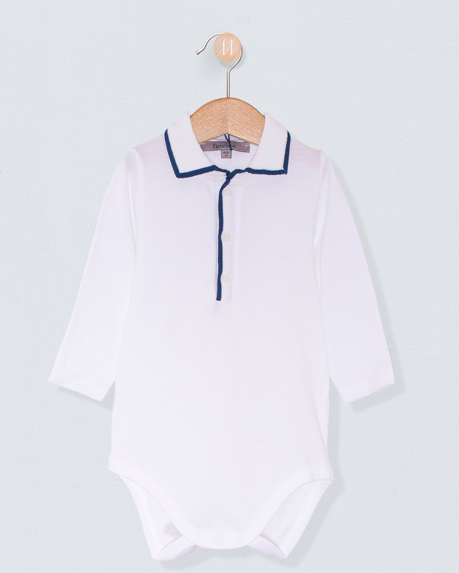 Polo Long Sleeve Onesie Italian Twilight Trim Piquet